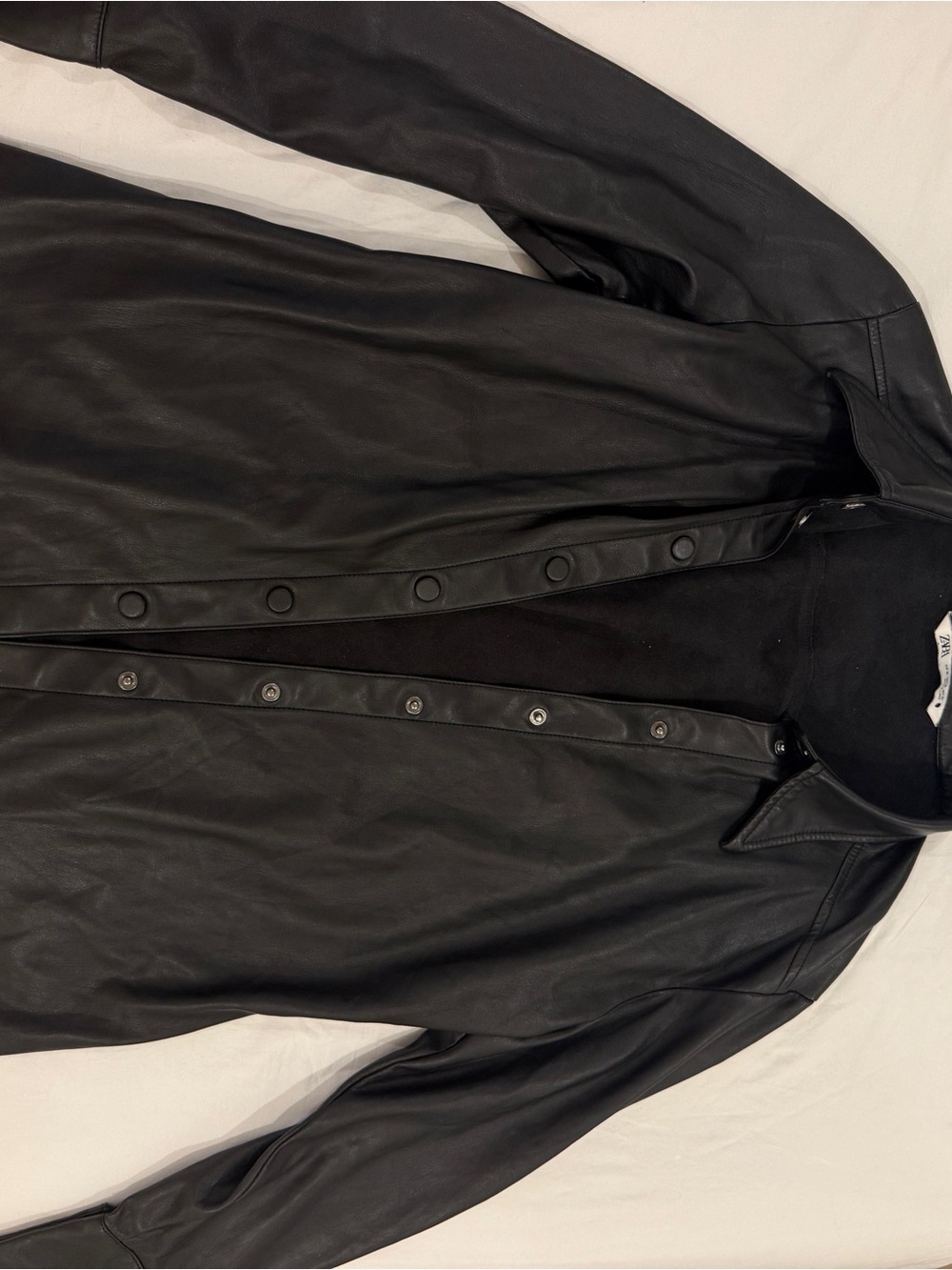 Zara Black Faux Leather Snap-Front Bomber Jacket